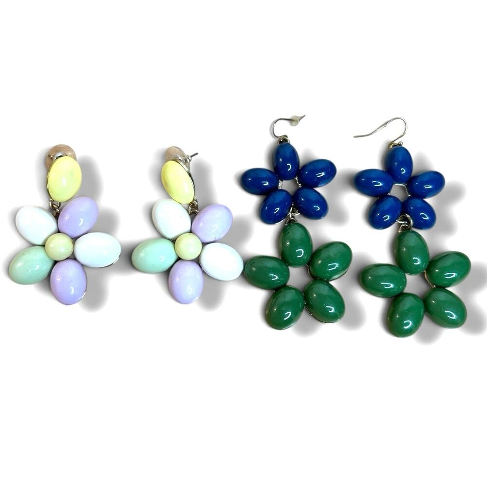 Vintage Y2K Dangle Drop Earrings Big Flowers 2 Pair Pierced Posts